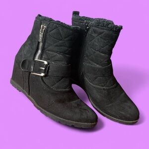 Black Quilted Ankle Boots with Buckle Detail